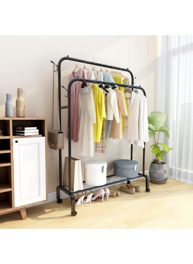 رف تعليق ملابس متعدد الاستخدامات ، أبعاد 150 × 110 × 45 سم، مجهز بعجلات، يوفر مساحة تخزين للأحذية والمحاور - Image 1